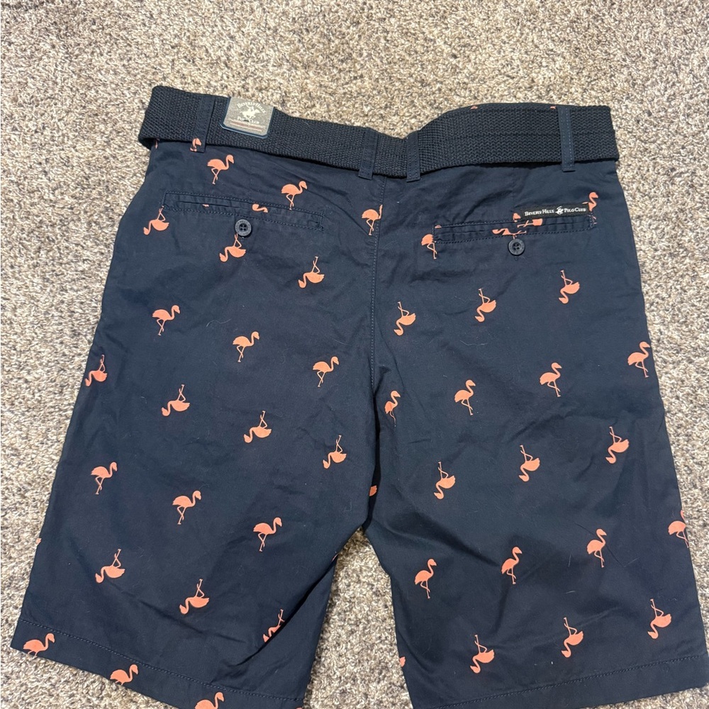Beverly Hills Polo Club Navy‎ Flamingo Print Shorts with Belt- NWT - Picture 2 of 4